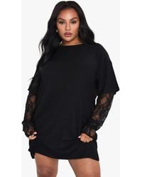 Boohoo - Plus Lace Sleeve Oversized T-Shirt Dress - Lyst