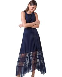 Roman - Pleated Lace Detail Midi Dress - Lyst
