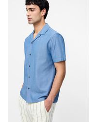 French Connection - Light Cotton Denim-Style Revere Short Sleeve Shirt - Lyst