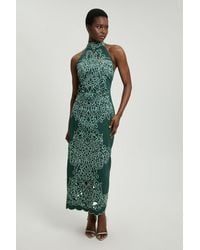 Karen Millen - Cotton Cutwork Woven Halter Midi Dress - Lyst