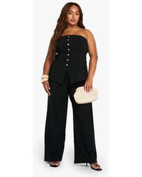 Boohoo - Plus Super Stretch Bandeau Longline Waistcoat & Wide Leg Pants - Lyst