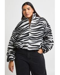 Boohoo - Plus Zebra Wool Look Bomber Jacket - Lyst