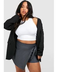 Boohoo - Plus Pinstripe Bengaline Wrap Tie Detail Skort - Lyst