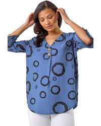 Roman - Circle Print V-Neck Button Tunic Top - Lyst