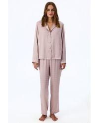 Penti - Pastel Romantic Satin Slogan Patterned Long Sleeve Shirt Trousers Pajama Set - Lyst