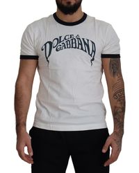 Dolce & Gabbana - Dolce Gabbana Witte Logo Print Katoenen Crewneck T-Shirt - Lyst