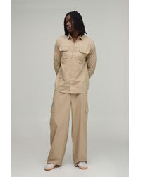 BoohooMAN - Tall Regular Shirt & Straight Fit Cargo Trouser Set - Lyst