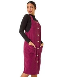 Roman - Corduroy Pinafore Midi Dress - Lyst