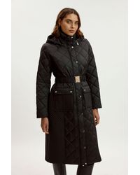 Karen Millen - Quilted Hooded Longline Coat - Lyst