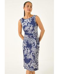 Roman - Petite Floral Side Tie Midi Dress - Lyst