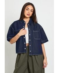 Boohoo - Oversized Short Sleeve Denim Shirt - Lyst