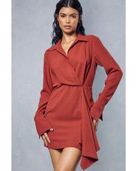 MissPap - Textured Drape Detail Split Sleeve Shirt Dress - Lyst