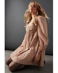 Warehouse - Check Print Volume Sleeve Dress - Lyst