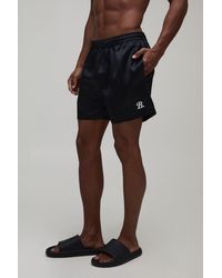 BoohooMAN - Relaxed Fit Satin Boxer Style Embroidered Short - Lyst