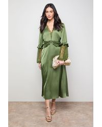 Oasis - Lace Sleeve Frill Waist V Neck Midi Dress - Lyst