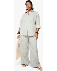 Boohoo - Plus Woven Stripe Elasticated Wide Leg Trouser - Lyst