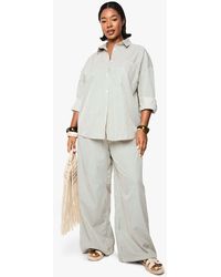 Boohoo - Plus Woven Stripe Elasticated Wide Leg Trouser - Lyst