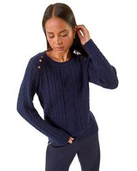 Roman - Petite Button Cable Knit Jumper - Lyst