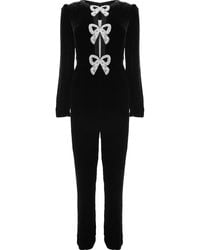 Saloni - C/O Camille Velvet Rn Balloon Slv Jumpsuit W Embellished Bow Detail - Lyst