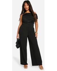 Boohoo - Plus Mesh Trim Detail Asymmetric Wide Leg Jumpsuit - Lyst