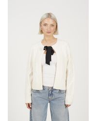 Brave Soul - Crew Neck Cable Knit Cardigan With Bow - Lyst