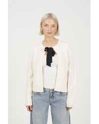 Brave Soul - Crew Neck Cable Knit Cardigan With Bow - Lyst