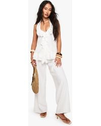 Boohoo - Woven Crinkle Seam Detail Wide Leg Trouser - Lyst