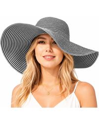 Woodland Leathers - Ladies Extra Wide Brim Striped Sun Hat Foldable Summer Beach Hat - Lyst