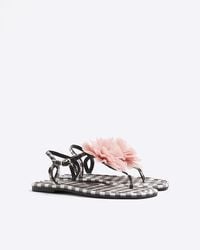 River Island - Thong Flat Sandals Gingham Flower Toe Textile - Lyst