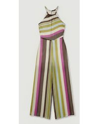 Karen Millen - Beach Viscose Georgette Stripe Cover Up Jumpsuit - Lyst