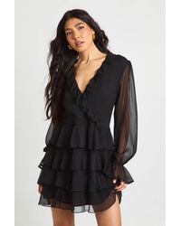 Boohoo - Tall Chiffon Ruffle Detail Mini Dress - Lyst