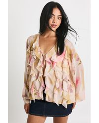Boohoo - Floral Chiffon Ruffle Blouse - Lyst