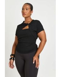 Boohoo - Plus Rib Trim Detail Cut Out Short Sleeve Top - Lyst