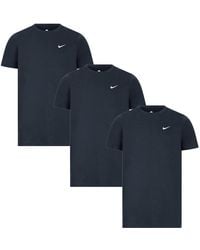 Nike - 3-pack T-shirts Met Ronde Hals En Geborduurd Swoosh-logo In Marineblauw - Lyst
