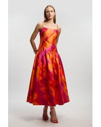 Karen Millen - Abstract Print Twill Contrast Strappy Woven Maxi Dress - Lyst
