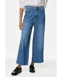 Secret Label - High Waist Raw Hem Wide Leg Jeans - Lyst