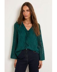 Wallis - Burnout Ruffle Detail V Neck Blouse - Lyst