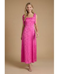 Oasis - Petite Bright Square Neck Chiffon Tie Shoulder Satin Jacquard Bridesmaid Maxi Dress - Lyst