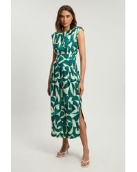 Karen Millen - Viscose Linen Geo Print Woven Pintuck Midi Dress - Lyst