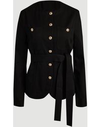 Karen Millen - Cotton Utility Button Detail Tie Waist Shirt - Lyst