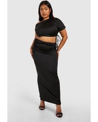 Boohoo - Plus Ruched Drape Shoulder Crop Top And Maxi Skirt - Lyst