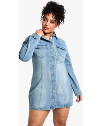 Boohoo - Plus Western Denim Shirt Dress - Lyst