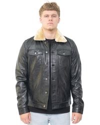 Infinity Leather - Removable Collar Trucker Jacket-Zagreb - Lyst