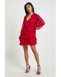 Boohoo - Petite Chiffon Ruffle Detail Mini Dress - Lyst