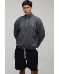 BoohooMAN - Oversized Boxy Quarter Zip Funnel Neck Loopback Sweatshirt And Short Set - Lyst