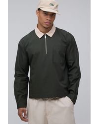 BoohooMAN - Oversized Boxy Quarter Zip Contrast Collar Poplin Shirt - Lyst