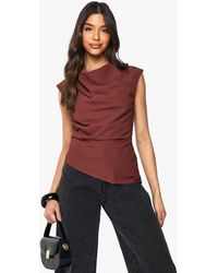 Boohoo - Textured Woven High Neck Blouse - Lyst