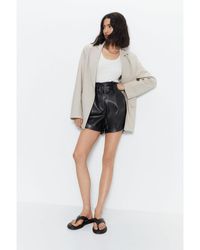 Warehouse - Belted Faux Leather High Waisted Short - Lyst