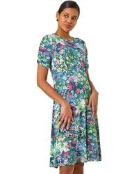 Roman - Ditsy Floral Print Stretch Short Dress - Lyst