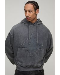 BoohooMAN - Tall Shrunken Boxy Loopback Washed Ofclman Applique Hoodie - Lyst